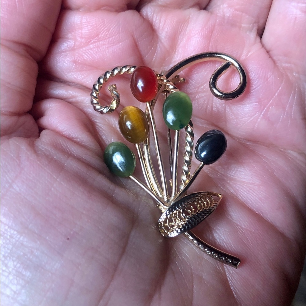 Vintage Stone Scarabs Pin Wild Flowers